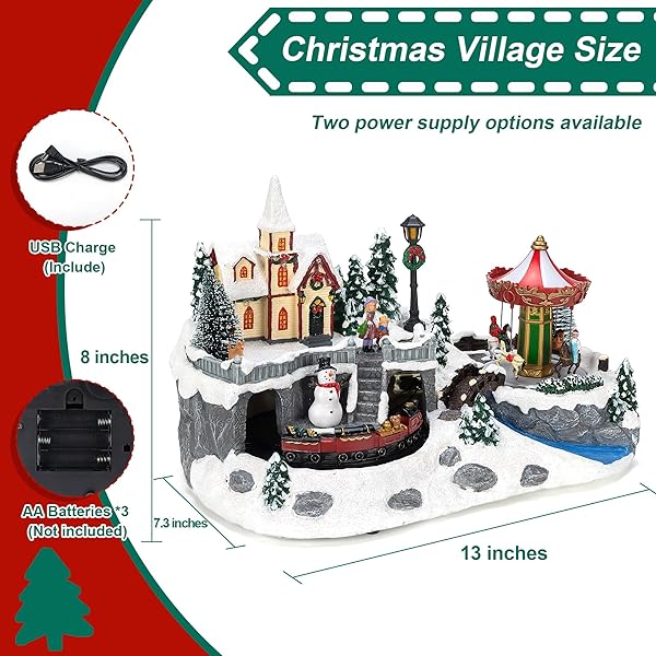 TWIRLETERNITY ANIMATED CHRISTMAS VILLAGE (ROTATING TRAIN & CAROUSEL)(PLAY 8 CHRISTMAS SONGS) RESIN LED LIGHTED WINTER COLLECTIBLE BUILDINGS HOLIDAY INDOOR DECOR