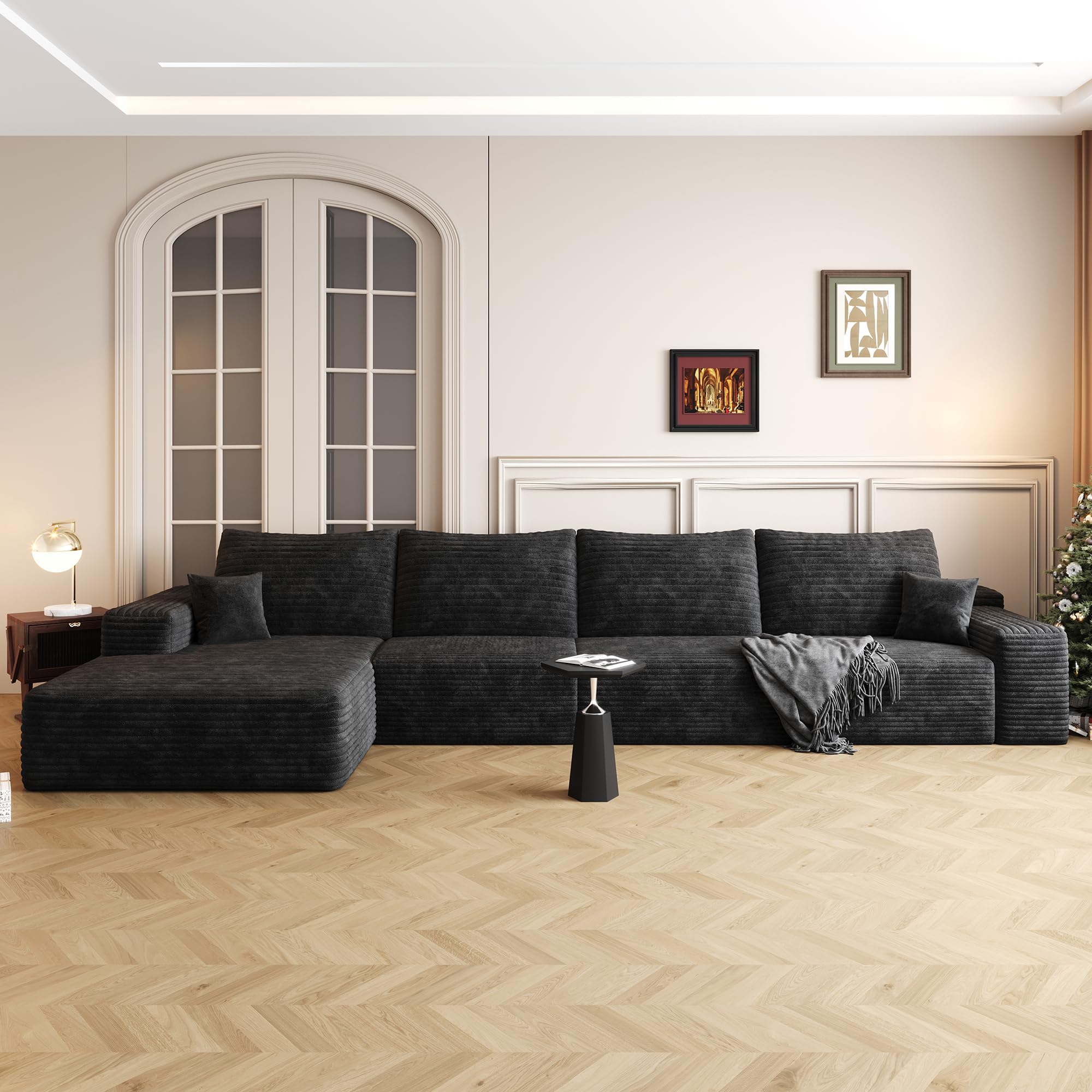 Photo 1 of **ONLY 1**135" Oversized Compressed Sectional Sofa - 33D High-Density Foam Cloud Couch with Deep Seat - Minimalist 3-Piece Corduroy Upholstered Boneless Modular Lounge Couch