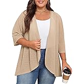 TIANZHU Women's Plus Size Cardigan Shrug 3/4 Sleeve Summer Open Front Lightweight Long Bolero Cardigan for Evening Dresses