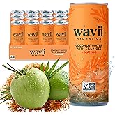 Wavii Hydration Organic Coconut Water with Organic Sea Moss plus Mango, 11 fl oz Cans, Pack of 12 – Clean Refreshing Hydration with Naturally Occurring Electrolytes, No Added Sugar, Non-GMO