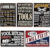 5 Piece Man Cave Decor Funny Garage Signs Vintage Metal Garage Tin Sign Car Shop Posters Mechanic Gifts For Men Room Decor Mechanic Shop Sign Retro Garage Wall Decorations