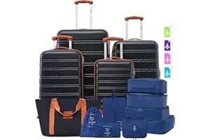 Merax Luggage sets of 13 Piece 16 20 24 28 IN Carry on Luggage sets 4 piece Hardcase Black and Brown Luggage Expandable Suitcase Set with Wheels