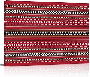 COLORSUM Canvas Wall Art Decor Middle Eastern Tradition Arabic Art Red Irregular Stripe Artwork Prints for Walls Ready to Hang for Kitchen Bedroom - Stretched and Framed, 18''x12''