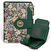 Icycay Floral Flowers Small Wallet Women RFID Blocking Bifold, Credit Card Holder, Zipper Coin Pocket, PU Leather, Compact, Travel, 4 ID Window, 14 Card Slots, Cash Purse, Ladies Woman Female Girls