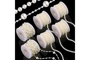 Bonuci 6 Rolls 132 Feet Pearls Garland for Christmas Tree Faux Pearl Beads Strand for Christmas Decor, Include 4 Rolls of 4 mm, 2 Roll 3 to 8 mm Mixed Artificial Pearls Chain Trim for Wedding (Beige)