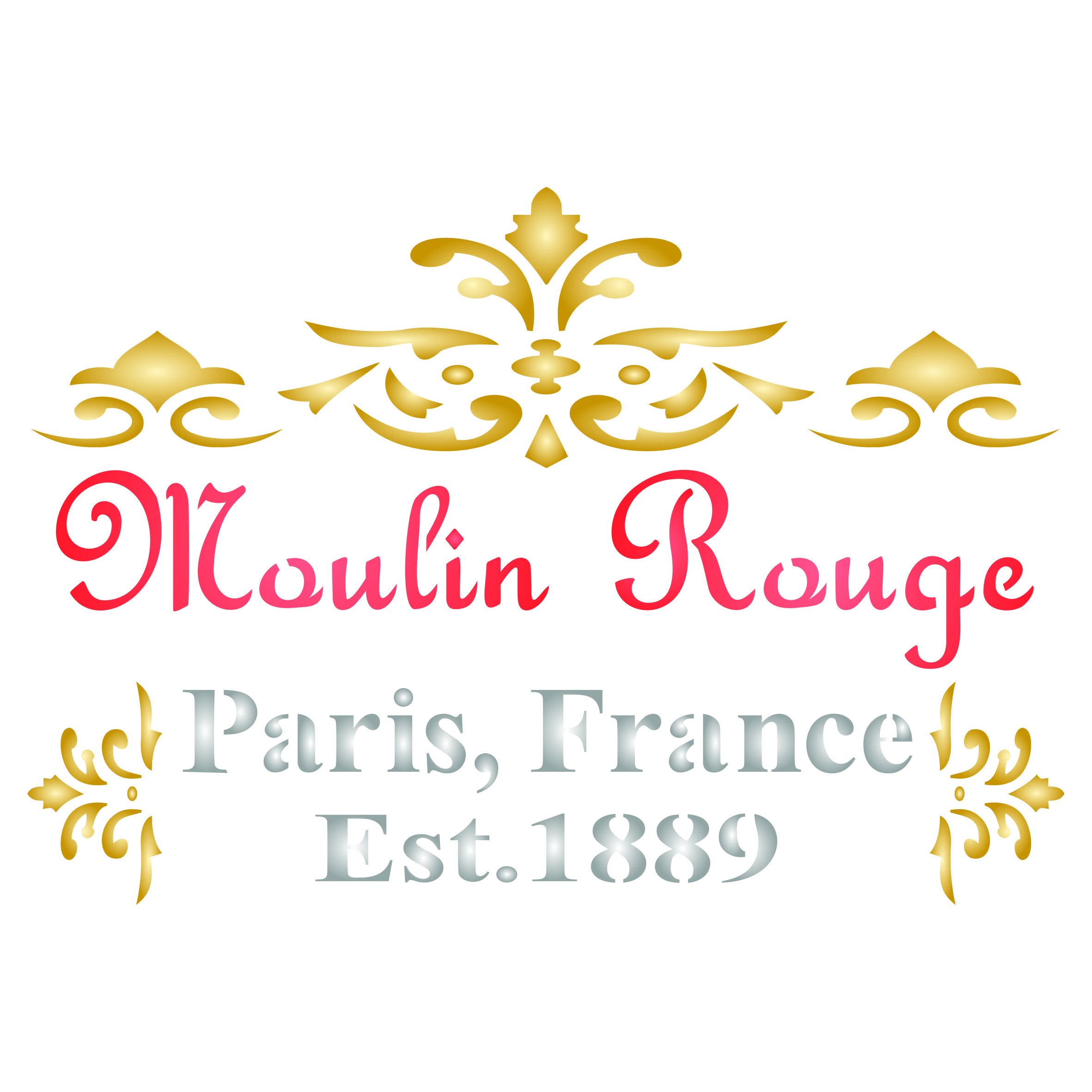 Moulin Rouge Stencil - 16.5 x 11.5cm (S) - Reusable Vintage French Cancan Themed Wall Stencil Template