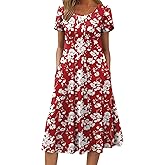 ZEAGOO Womens Casual Dresses for Summer Short Sleeve Flare Midi Dress Loose Flowy Beach Sundress