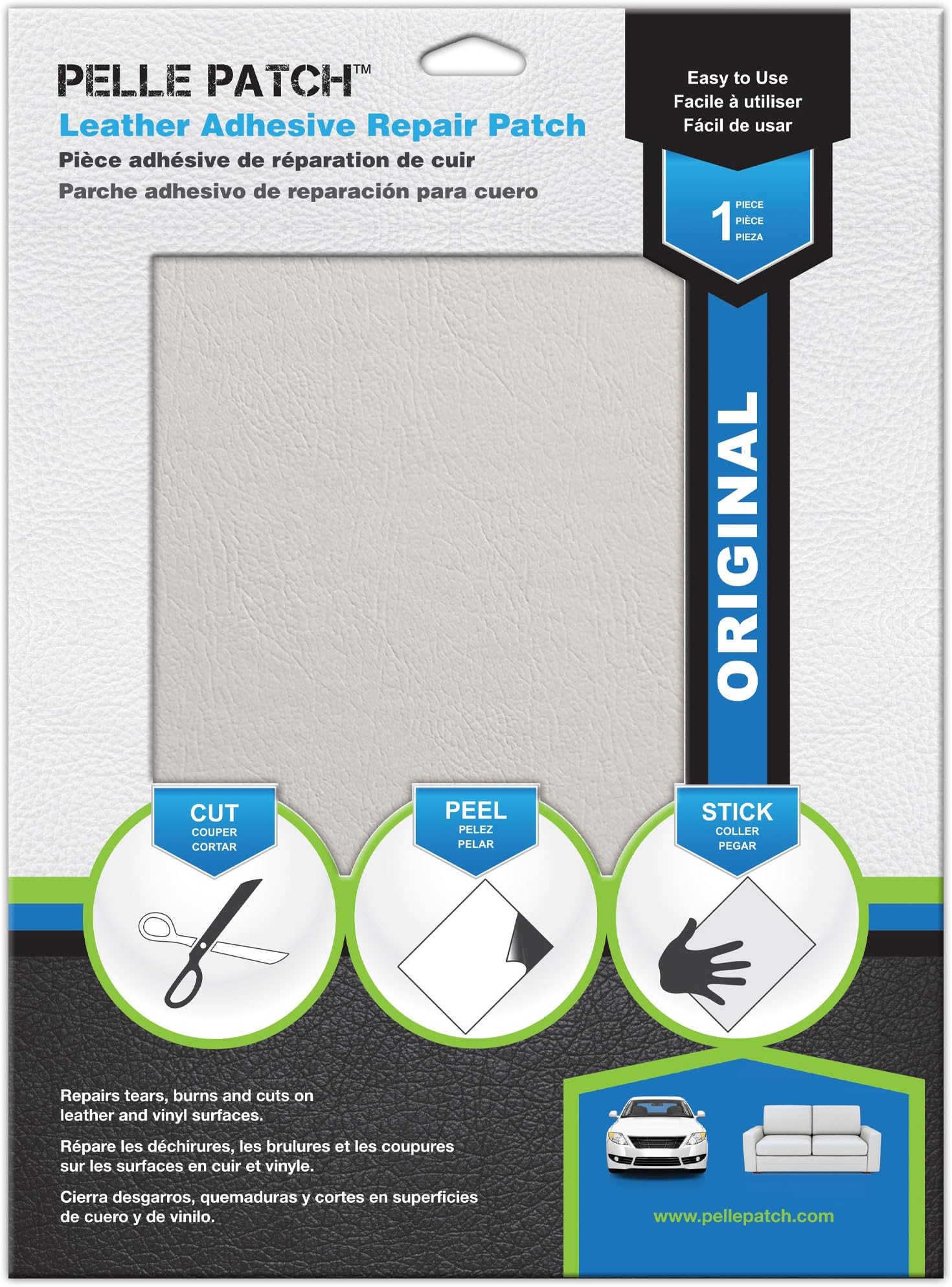 Pelle Patch - Leather & Vinyl Adhesive Repair Patch - 25 Colors Available - Original 11x16 - Grey