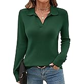 Romanstii Women's Knitted Collared Sweaters Long Sleeve V-Neck Polo Shirts Winter Pullover Tops