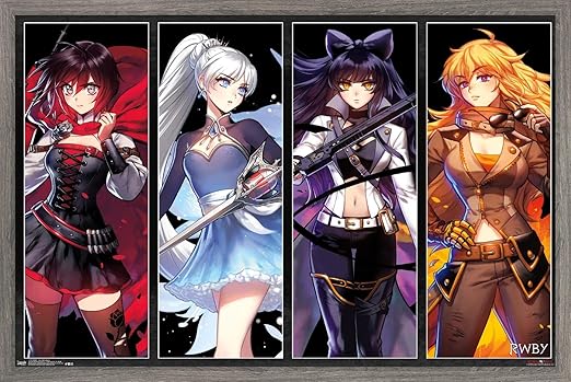 Amazon Com Trends International Rwby New Adventures Wall Poster 14 725 X 22 375 Barnwood Framed Version Home Kitchen