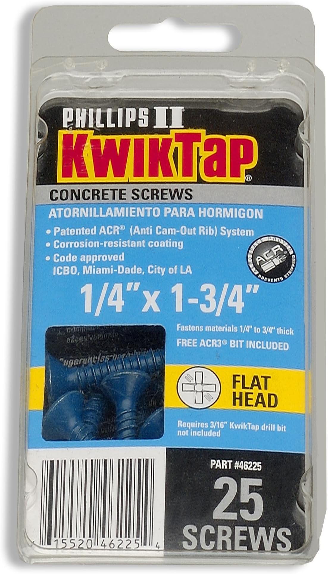 (66725) 3/16 x 2-1/4" PFH 25pk Concrete Screws