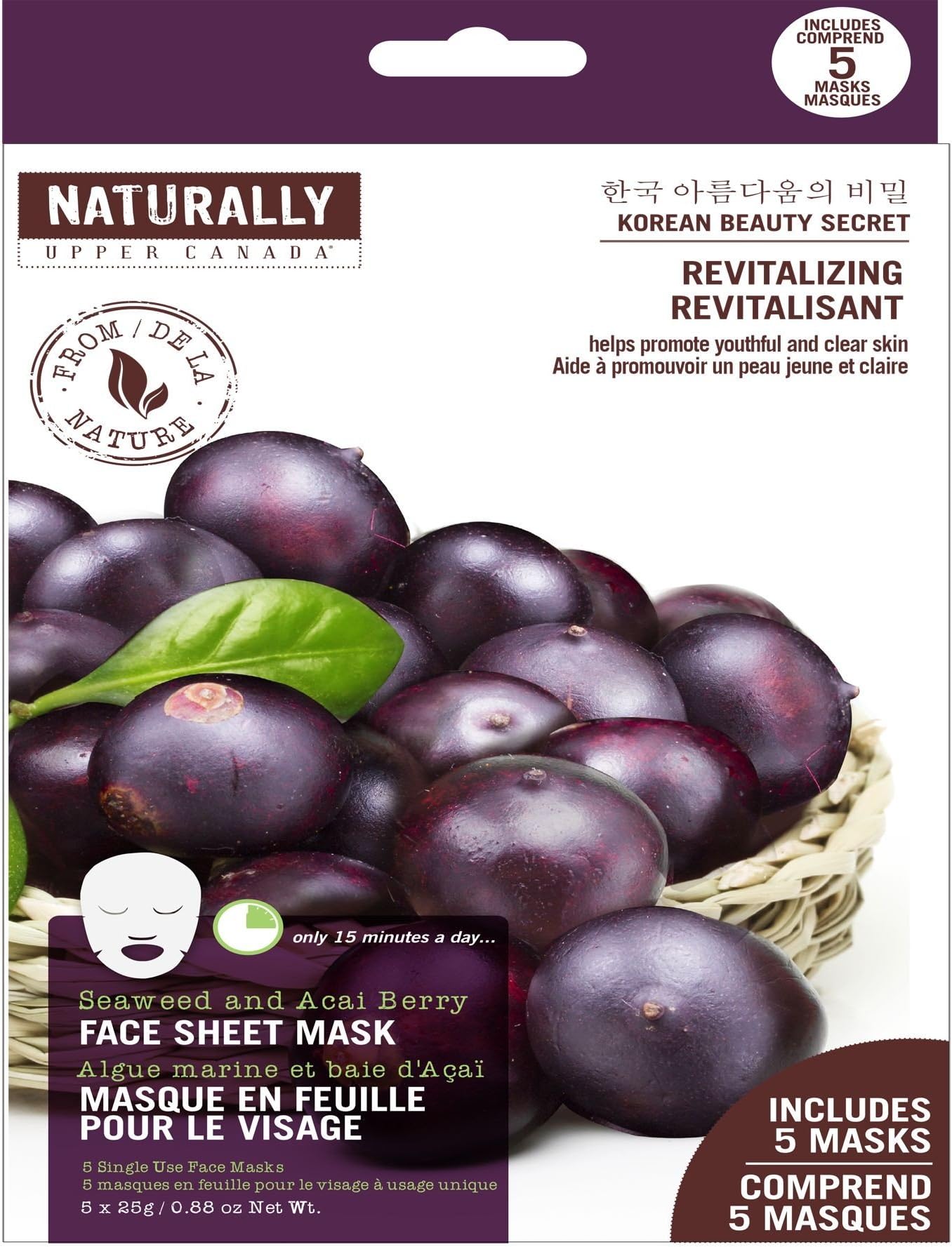 Naturally Revitalizing Face Sheet Masks, Acai Berry with Seaweed Extract