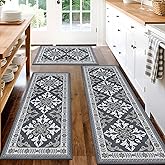 DailyCuddles 3-Piece Kitchen Rugs, Non-Slip & Washable Floor Mats, Water-Absorbent Area Pad, Standing Desk Mat for Office, Home, Doorway, Laundry, Kitchen Accessories (Grey)