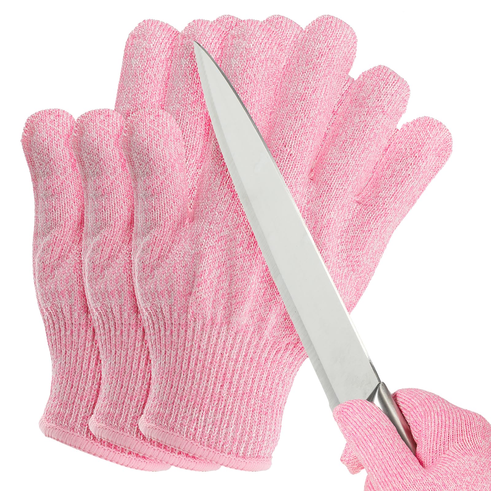 PATIKIL Cut Resistant Gloves, 3 Pair Level 5 Protection Anti Cutting Gloves Cut Proof Gloves for Kitchen Wood Carving Working, Medium, Pink