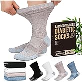 NOLUNT Diabetic Socks for Men,4 Pairs Crew Diabetic Neuropathy Socks for Men Size 9-11/10-13/13-15.