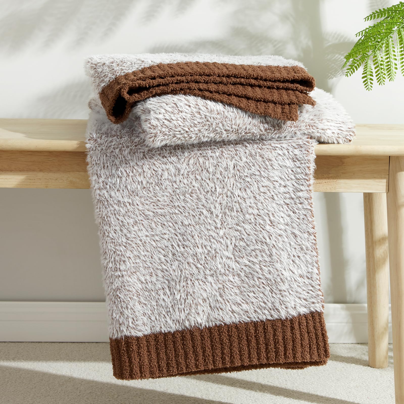 Photo 1 of Amélie Home Brown Throw Blanket for Couch, Reversible Super Soft Warm Blankets Cozy Knit Blanket Fuzzy Plush Throws for Sofa Bed Living Room, 50" x 60", Heather Brown