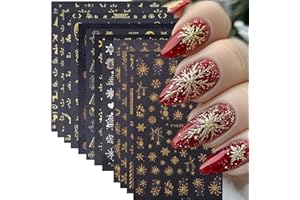 STZPRONAIL Christmas Gold Nail Art Stickers12PCS Metallic Holiday 3D Nail Decals Glitter Snowflakes Deer Christmas Tree Star Designs Nails Supplies for Women Girl Winter Manicure Decoration Accessories