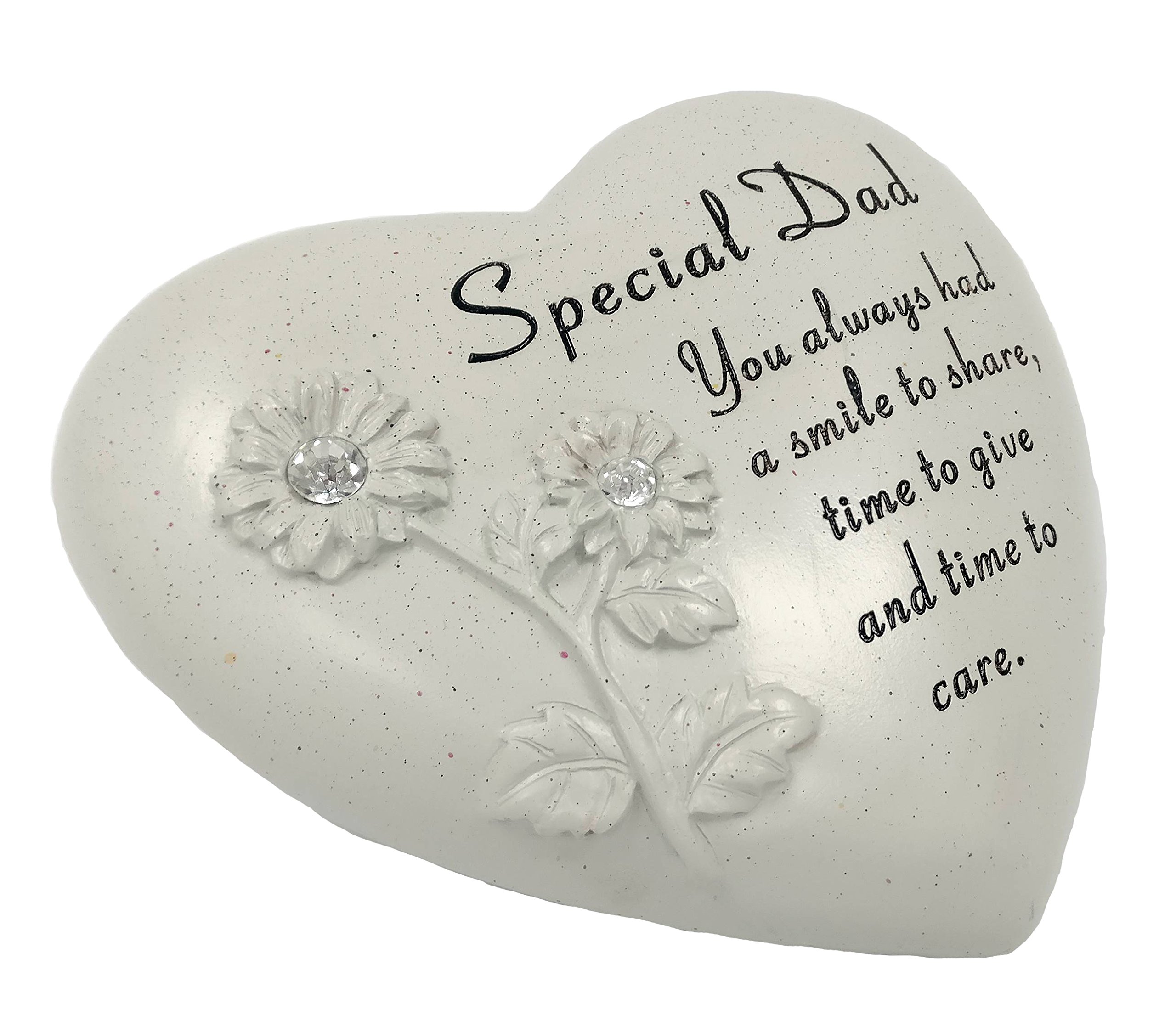 Special Dad Heart Shape Memorial Stone with Diamante Flowers