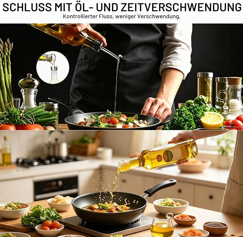 500ml Ölflasche,Essig und Ölspender Set mit Ausgießer,Olivenöl Flasche