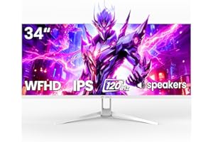 CRUA 34'' Ultrawide Gaming Monitor 120HZ, 21:9 WFHD 2560X1080 IPS Panel Computer Monitors with Built-in Speakers, Support AMD FreeSync, 120% sRGB, DP1.4 & HDMI1.4, Wall Mountable Installs-White