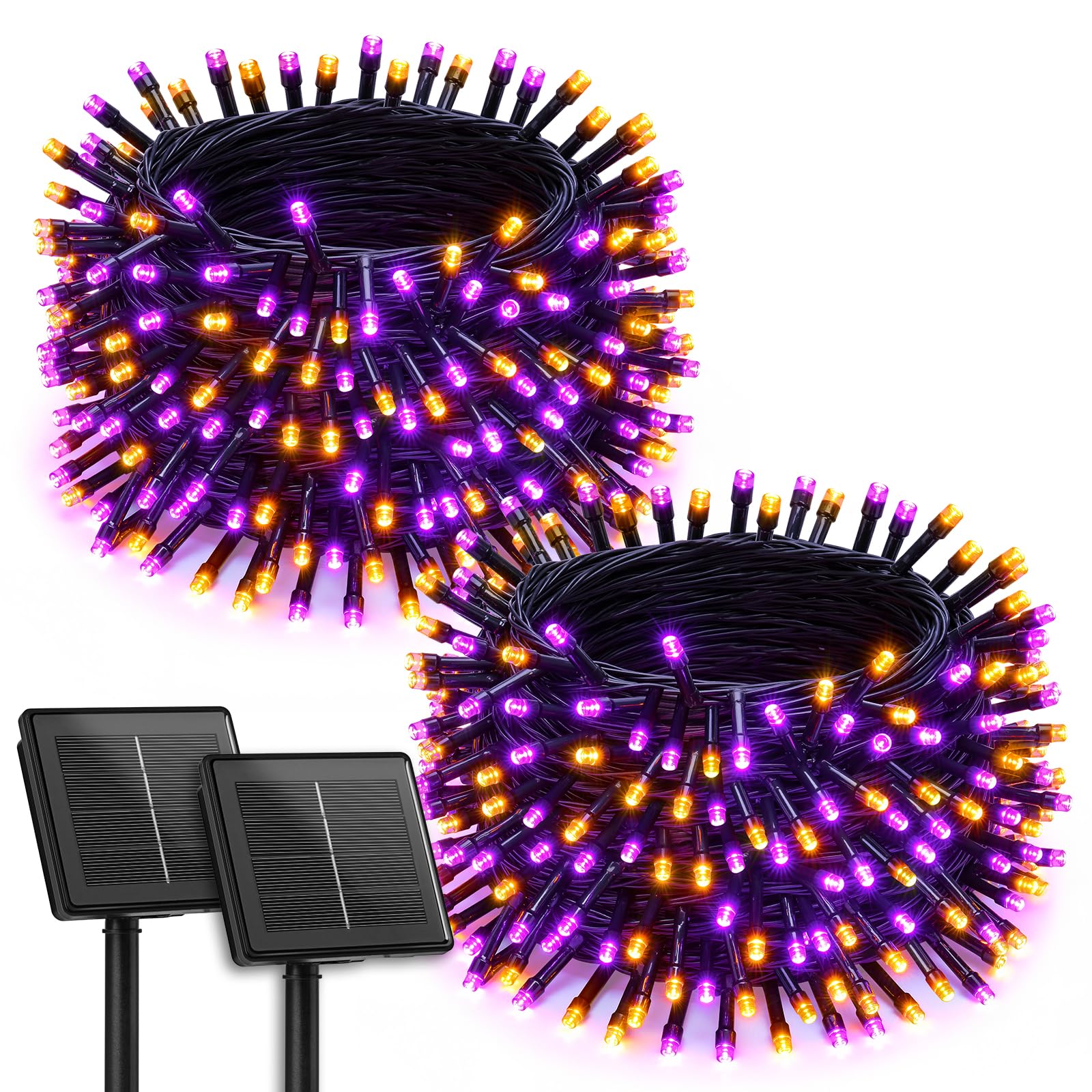 Photo 1 of Brightown 2 Pack Halloween Solar String Lights Outdoor, Total 144Ft 400 LED Twinkle Fairy Lights Waterproof with 8 Modes Auto On/Off for Patio Tree Garden Party Home Decorations (Orange&Purple)