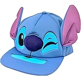 Disney Stitch Baseball Cap, Adult Snapback Hat with Flat Brim and 3D Nose and Ears, Blue, One Size