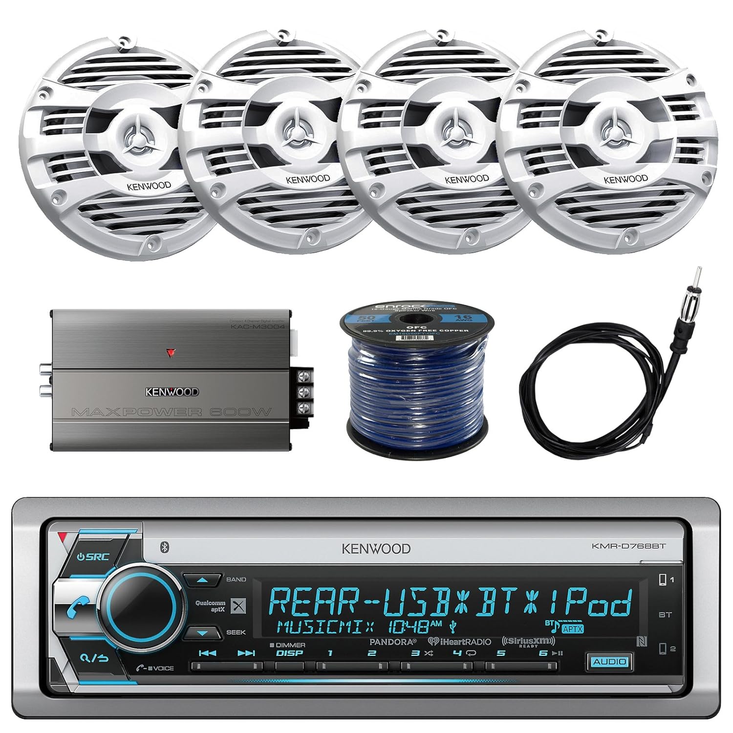 Amazon.com: 21' - 29' Pontoon Boat: Kenwood Marine CD Receiver w/Bluetooth,  4X Kenwood 6.5" 2 Way Speaker System White, Kenwood 4-Channel Boat Amp, ...