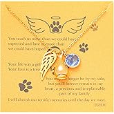 TGOLM Pet Loss Sympathy Gift Animal Urn Necklace for Ashes Fur Angel Wing Charm Birthstone Crystal Memorial Cremation Keepsake Jewelry for Pet Owners