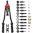 16" Hand Rivet Nut Setter Kit Threaded Riveter Professional Long Handle Threaded Insert Tool with 11 Interchangeable Mandrels and 55 Pcs Rivets Nuts
