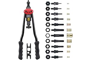 HYWMLY 16" Hand Rivet Nut Setter Kit Threaded Riveter Professional Long Handle Threaded Insert Tool with 11 Interchangeable Mandrels and 55 Pcs Rivets Nuts