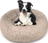 Enjamoy Plush Donut Dog Bed Calming Round Pet Bed 80cm Brown