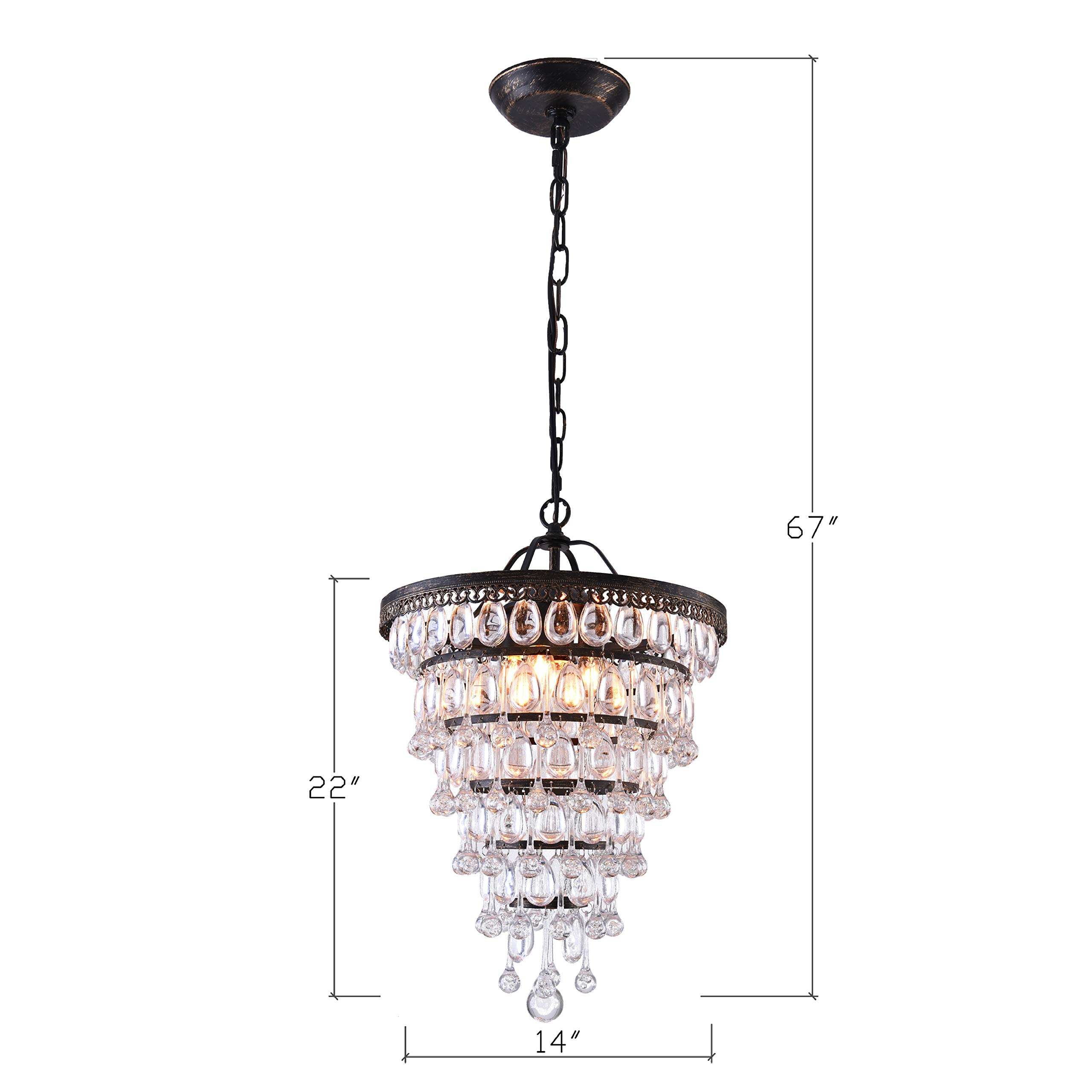 PAPAYA Farmhouse Raindrop Crystal Chandelier 4-Light Vintage Ceiling Light Fixture Bronze Hanging Pendant Lighting for Living Room,Enter Way,Etc