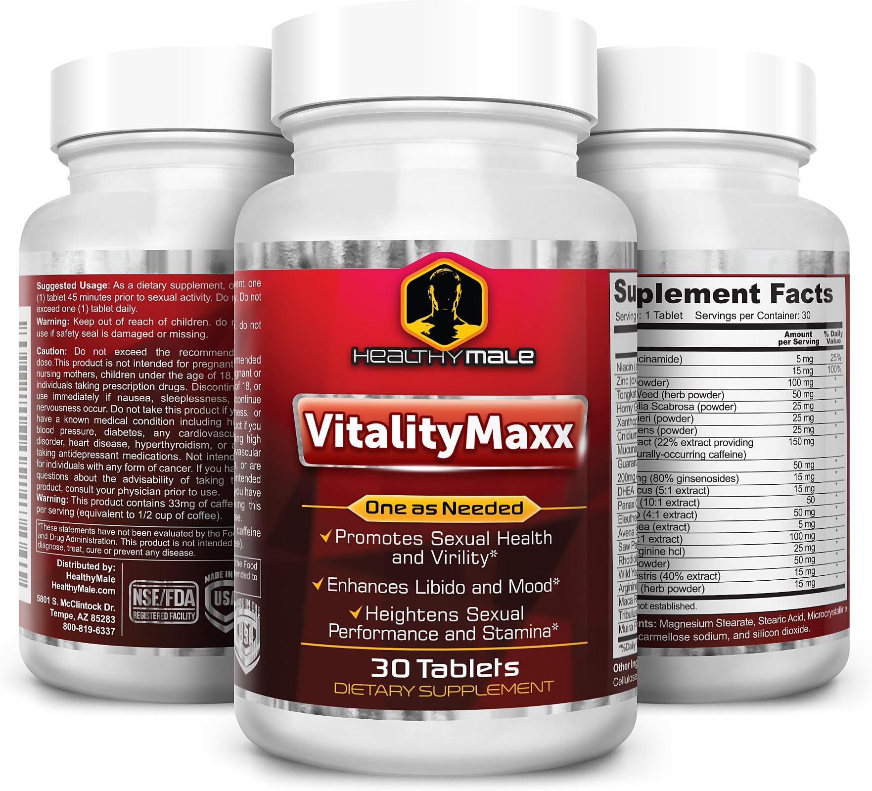 VitalityMaxx - Extra Strength Performance Booster for Men. Herbal Extract Powerful Safe Supplement Tongkat Ali, Horny Goat Weed, Tribulus Terrestris, Increase Libido, Stamina