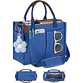 FIORETTO Womens Canvas Tote Bag Purse with Individual Compartment, Zipper Top, Reinforced Bottom & Luggage Sleeve