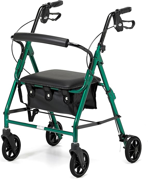Heavy Duty Aluminium Rollator Green Up to 26st Padded Seat