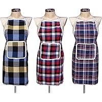 GLUN Waterproof Cotton Kitchen Apron with Front Pocket (Color May Vary) Set of 3