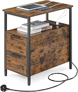 VASAGLE Slim Side Table with Charging Station Rustic Brown Black LET326B01