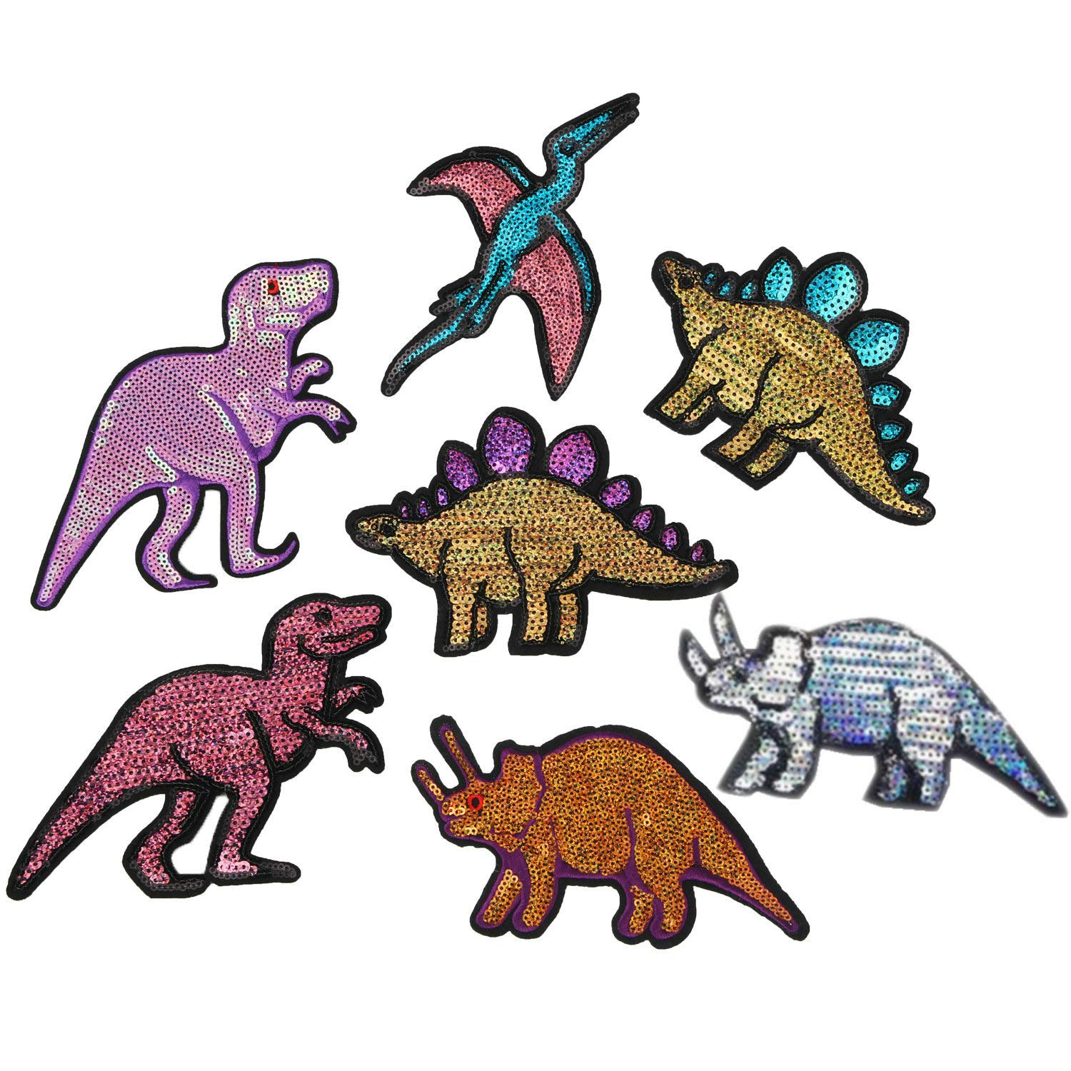 7 Pcs Sequins Animal Dinosaurs Stickers Embroidered Sewing On Patch for Jeans T-Shirt Coat Applique DIY Accessory