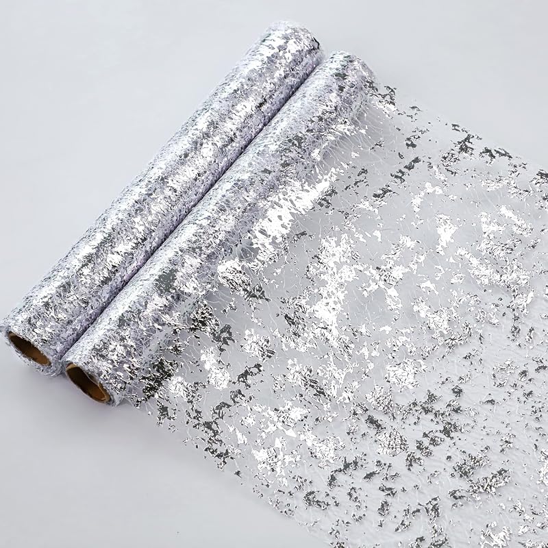 Snowkingdom Silver Metallic Glitter Table Runner 11x108 2 PCS Modern Chic