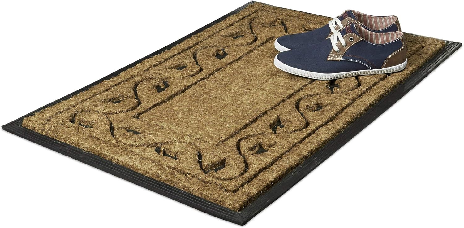 Relaxdays Rectangular Doormat with Decorative Pattern, Brown/Black, 2 x 90 x 60 cm, Large, Natural, 60 x 90 cm (Rectangular) - Image 3