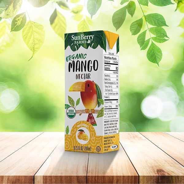 SUNBERRY FARMS ORGANIC MANGO NECTAR JUICE BOXES 32 PACK (6.75 FL OZ) – ORGANIC MANGO JUICE DRINKS, ALL NATURAL, REAL SUGAR, TROPICAL FRUIT JUICE FOR KIDS & FAMILY