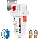 NANPU 1/2" NPT Compressed Air Line Filter, 5 Micron Brass Element, Bracket, Poly Bowl, 145 psi