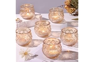 Simeitol Gold Votive Candle Holders Set of 12PCS, Diwali Decorations for Home, Round Glass Tealight Candle Holders Bulk for Fall Table Centerpiece DIY, Wedding, Christmas