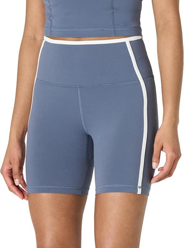 Pantaloncini Biker da Yoga in Morbidissimo Tessuto Tecnico FormFlex, a Vita Alta Donna, Grigio Ardesia/Bianco, M