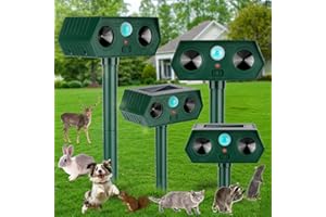 SAILHOME 4 Pack 2025 Ultrasonic Animal Repellent Outdoor Cat Repellent Devices Solar Animal Repeller Motion Activated Deterrent to Scare Deer Squirrel Rabbit Raccoon Skunk for Yard Lawn Outdoor
