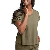 Hanes Womens Originals Twisted Neck T-Shirt, Short-Sleeve Cotton Tee, Boxy Fit