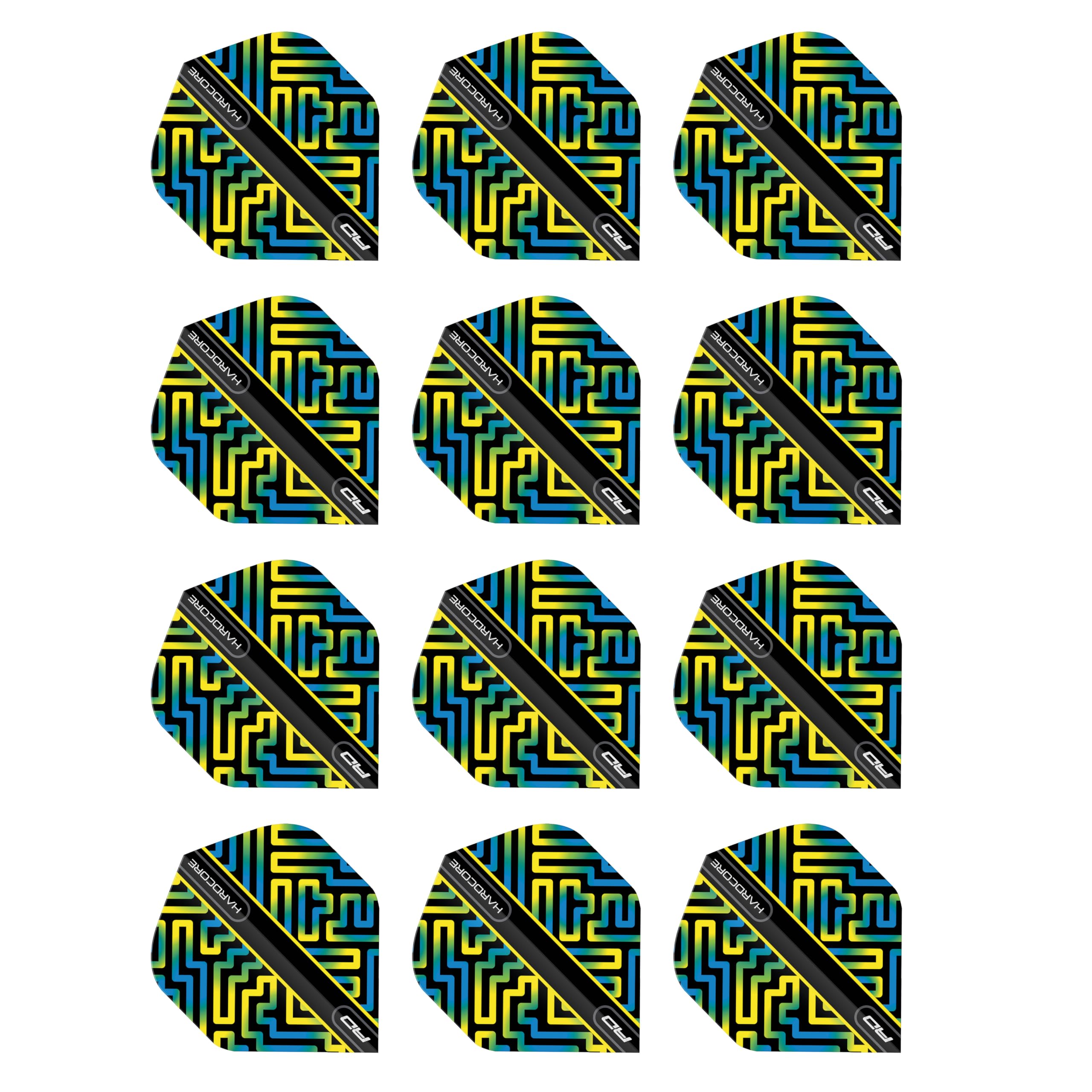 RED DRAGON Hardcore XT Blue, Green and Yellow Dart Flights - 4 Sets Per Pack (12 Dart Flights in total)