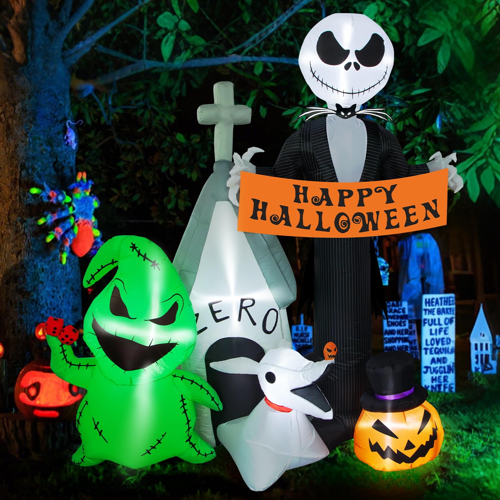 Photo 1 of 6FT Halloween Inflatables Outdoor Decoration, Ghost & Pumpkin, with Blow Up Inflatables Decorations Built-in LED Lights - for Party Garden Yard Halloween Decorations