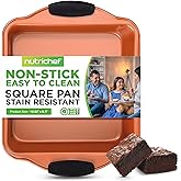 Jovial Non Stick Cake Square Pan, Deluxe Copper Carbon Steel Pan with Blue Silicone Handles, Quality Metal Bakeware For Cooking & Baking Cake Loaf, Muffins & More, Compatible with Model NCSBS54S
