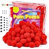 Veroave Red Pom Poms, 150PCS 1 Inch Pom Poms for Crafts, Puff Balls,Arts and Crafts Pom Poms Balls for DIY Art Creative Crafts Decorations